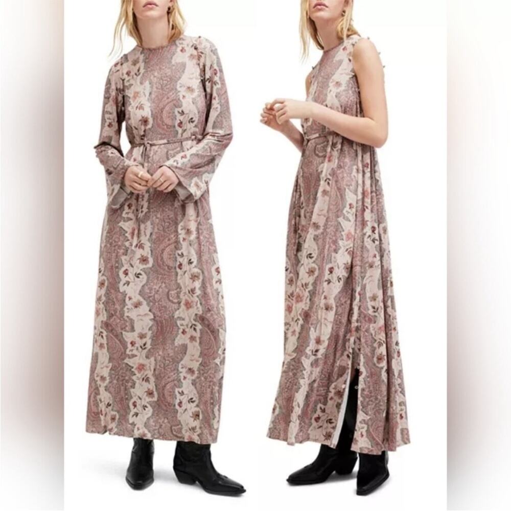 All Saints Susannah Cascade Maxi Dress Removable Sleeves Boho Floral US Size 0 - Picture 13 of 14